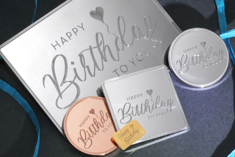 Motivgravur "Happy Birthday" auf Gold, Silber und Kupfer