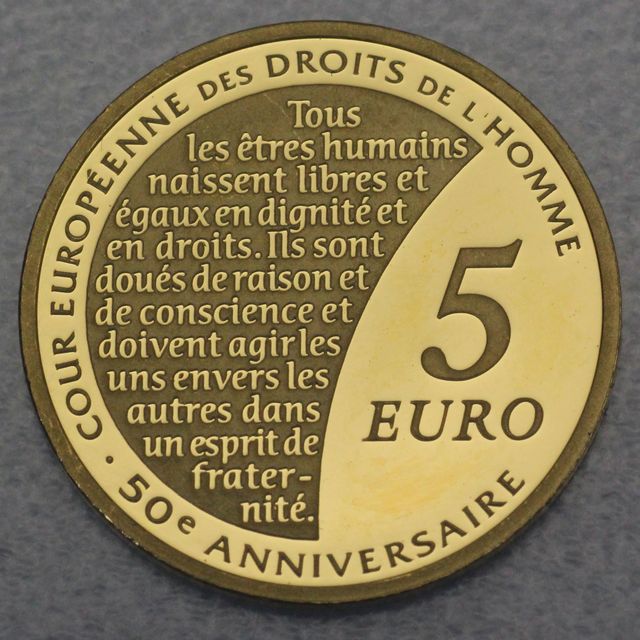 Goldmünze 5 Euro Frankreich 2009 - 50 Jahre Europäischer Gerichtshof Menschenrechte