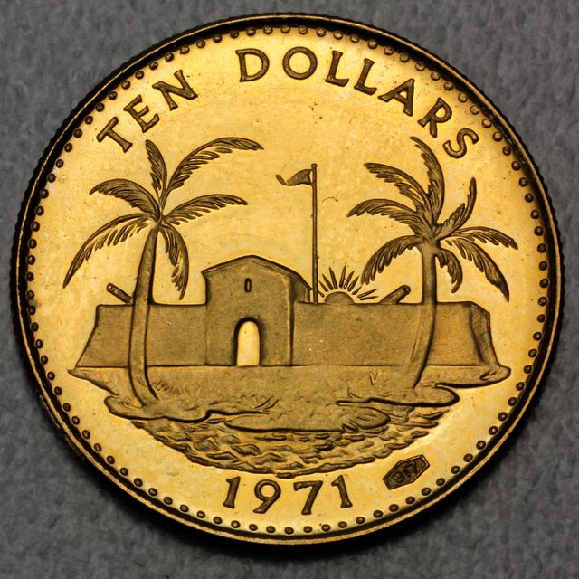 10 Dollar Goldmünze der Bahamas 1971 aus 3,994g 22K Gold (3,66g Au Feingewicht)