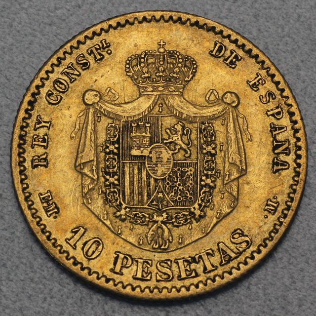 10 Pesetas Goldmünze Spanien Alfonso XII 1878