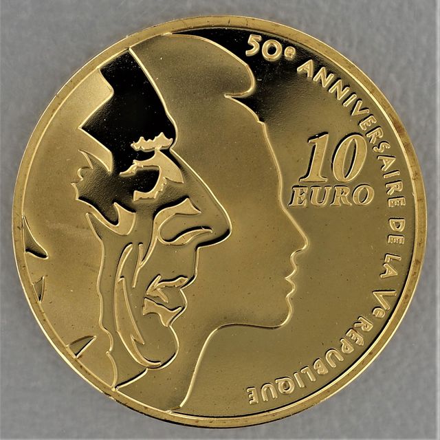 Goldmünze 10 Euro Frankreich 2008 - 50 Jahre Republik