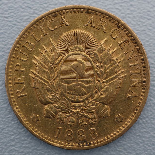 5 Pesos Goldmünze Argentinien 1888