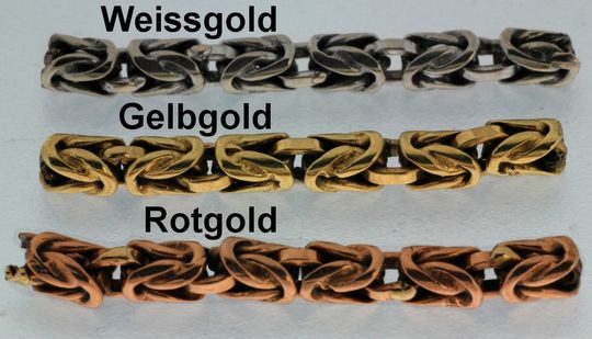 Beispiel Schmucklegierungen Weissgold, Gelbgold, Rotgold
