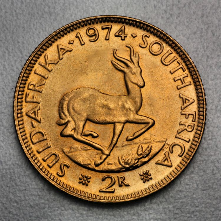 2 Rand Münze Südafrika = Gewicht, Goldgehalt und Größe einer Sovereign Goldmünze