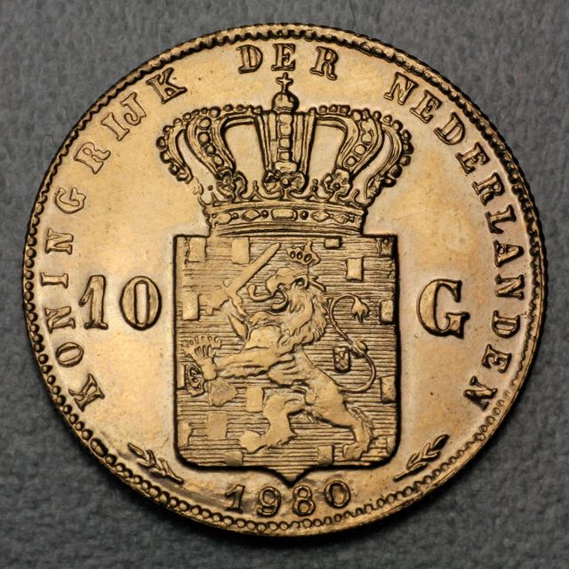 10 Gulden Goldmünze 585er Legierung Beatrix Niederlande 1980 Zahlseite
