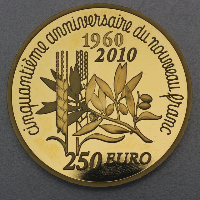 Goldmünze 250 Euro Frankreich 2010 - 50 Jahre neuer Franc