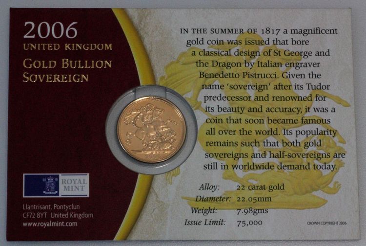 Queen Elizabeth II Sovereign Goldmünze Proof Verkaufsverpackung Zahlseite