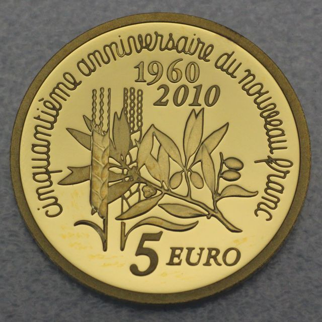 Goldmünze 5 Euro Frankreich 2010 - 50. Geburtstag des neuen Francs