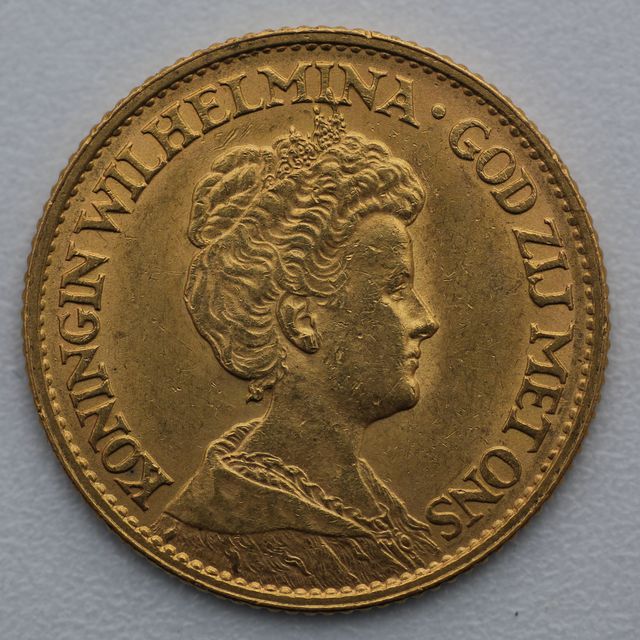 10 Gulden Goldmünze Wilhelmina Niederlande mit Krone