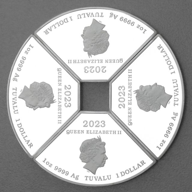 Silbermünzen 4x 1oz Lunar Tuvalu Quadrant 2023 - Hase