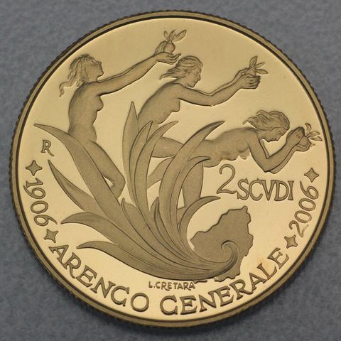 2 Scudi Goldmünze San Marino 2006 - 100. Jahrestag des Generals Arengo