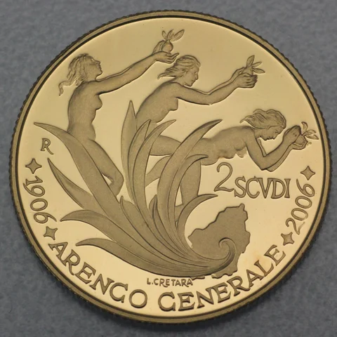 2 Scudi Goldmünze San Marino 2006 - 100. Jahrestag des Generals Arengo