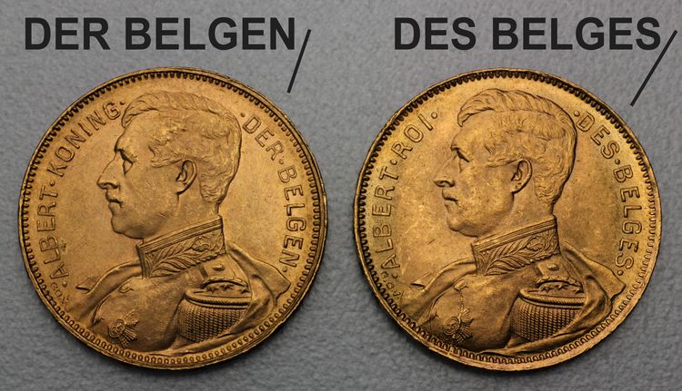 20 Francs Albert Goldmünze Belgien Version DER BELGEN / DES BELGES