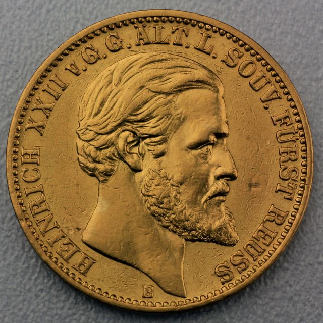 20 Reichsmark Goldmünze Heinrich XXII - Reuss ältere Linie - Prägejahr 1875 Jäger Nr. 254