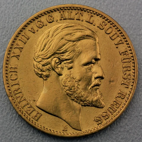 20 Reichsmark Goldmünze Heinrich XXII - Reuss ältere Linie - Prägejahr 1875 Jäger Nr. 254