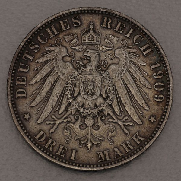 Silbermünze Deutsches Kaiserreich 3 Mark 1909