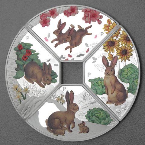 Silbermünzen 4x 1oz Lunar Tuvalu Quadrant 2023 - Hase
