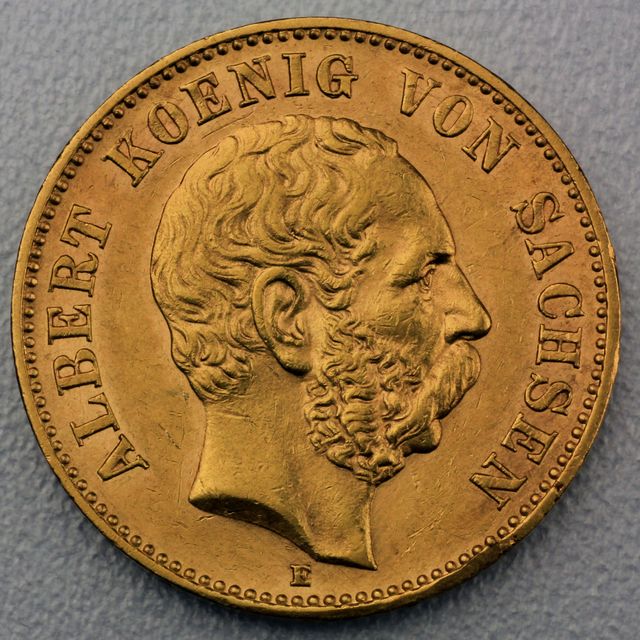 20 Reichsmark Goldmünze Albert - Sachsen - Prägejahre 1874, 1876, 1877, 1878 Jäger Nr. 262