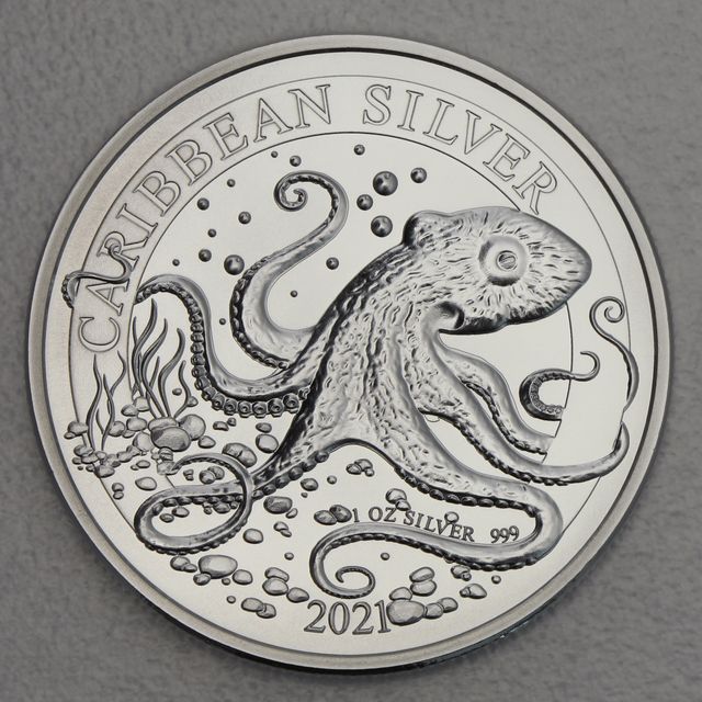 Silbermünze 1oz Barbados Caribbean Silver Octopus 2021