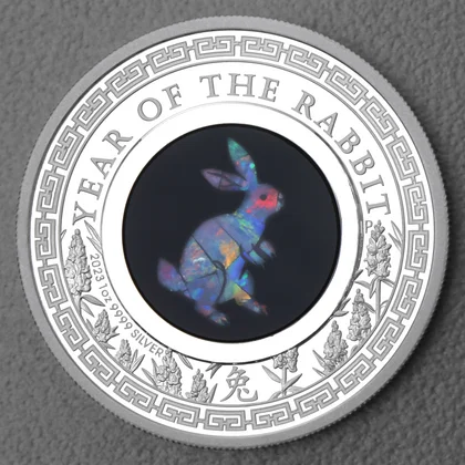 "Australian Opal Lunar"-Serie 2023, Silbermünze Hase in der Ausführung Polierte Platte