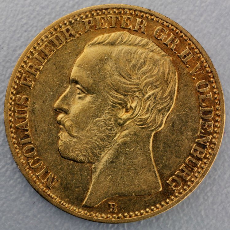 10 Reichsmark Goldmünze Nicolaus Friedrich Peter - Oldenburg - Prägejahr 1874 Jäger Nr. 241
