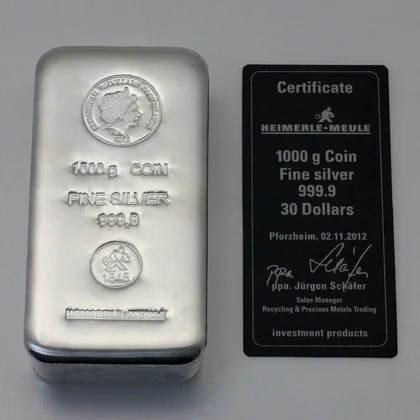 1kg Cook Islands Silberbarren 999,9 gegossen