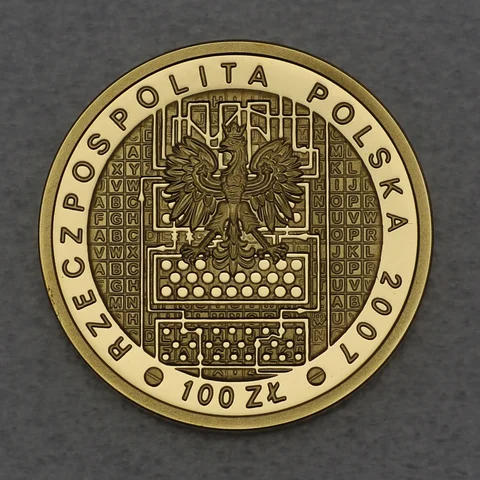 Goldmünze 100 Zloty Polen 2007 - 75. Jahrestag der Entschlüsselung des Enigma-Codes
