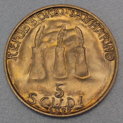 5 Scudi Goldmünze San Marino 1977 - Democrazia