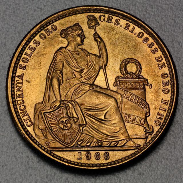 50 Soles  Goldmünze Peru Libertad Republica Peruana 1966