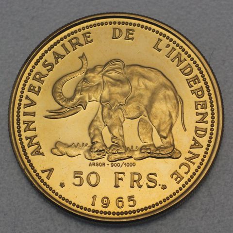 Goldmünze 50 Francs Kongo 1965 - 5. Jahrestag der Unabhängigkeit