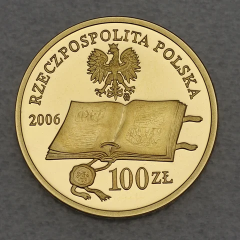 Goldmünze 100 Zloty Polen 2006 - 500. Jahrestag - Proklamation des Statuts von Jan Laski