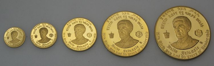 Äthiopische Goldmünzen 10, 20, 50, 100, 200 Dollar 1966