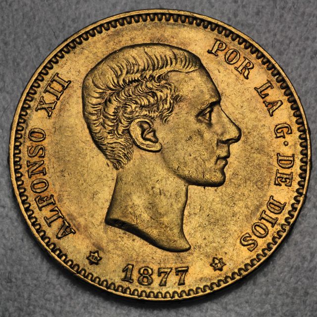25 Spanische Gold Pesetas Münze 1877