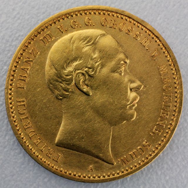 10 Reichsmark Goldmünze Friedrich Franz III - Mecklenburg-Schwerin - Prägejahr 1890 Jäger Nr. 232