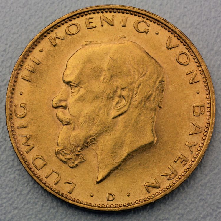 20 Reichsmark Goldmünze Ludwig III - Bayern Prägejahr 1914 Jäger Nr. 202