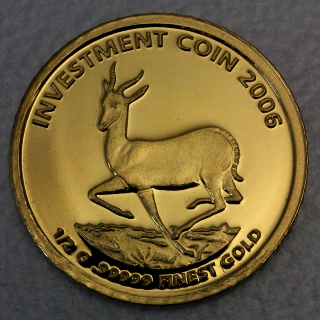 10 Dollar Goldmünze Liberia 2006 Motiv Krügerrand-Springbock 0,5gAu