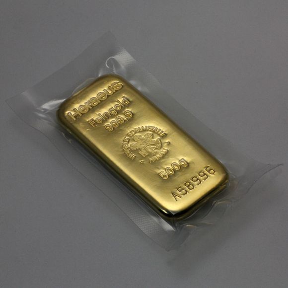 500g Goldbarren Heraeus