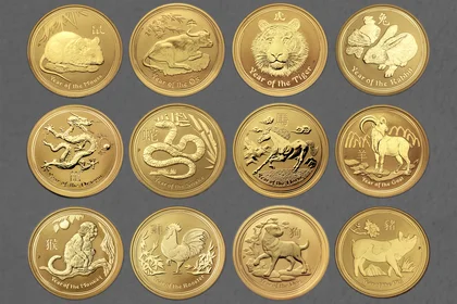 Motivübersicht der Lunar II Goldmünzenserie von 2008-2019