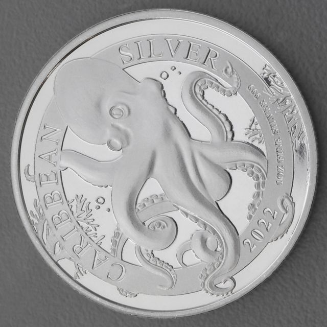 Silbermünze 1oz Barbados Caribbean Silver Octopus 2022