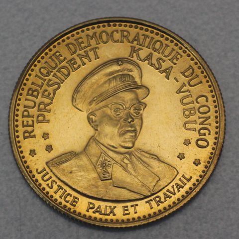 Goldmünze 10 Francs Kongo 1965 - 5. Jahrestag der Unabhängigkeit Präsident Joseph Kasa-Vubu
