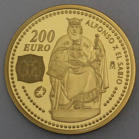 Goldmünze 200 Euro Spanien 2008 Alfons X.
