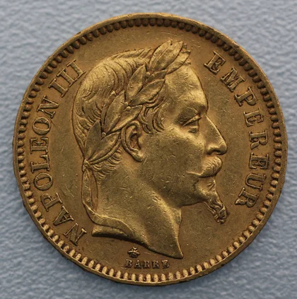 Goldmünze Napoleon III mit Kranz 20 Francs