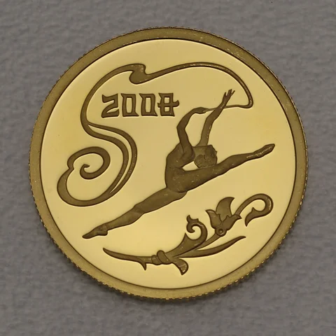 50 Rubel Goldmünze Russland 2008 Athletin mit Band / Olympiade Peking