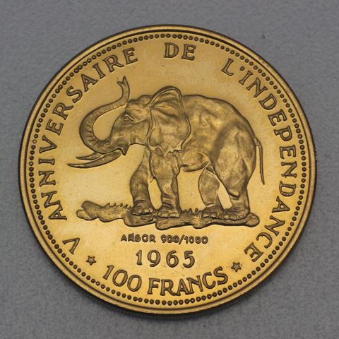 Goldmünze 100 Francs Kongo 1965 - 5. Jahrestag der Unabhängigkeit