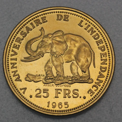 Goldmünze 25 Francs Kongo 1965 - 5. Jahrestag der Unabhängigkeit