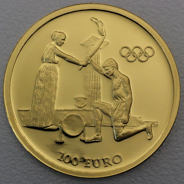 Goldmünze 100 Euro Griechenland 2003 Feuerentzündung