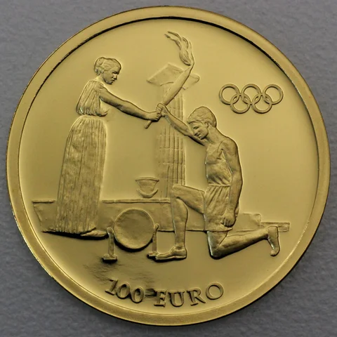 Goldmünze 100 Euro Griechenland 2003 Feuerentzündung