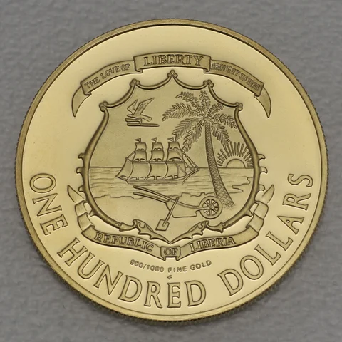 100 Dollars Goldmünze Liberia 1977 - 130. Geburtstag der Republik