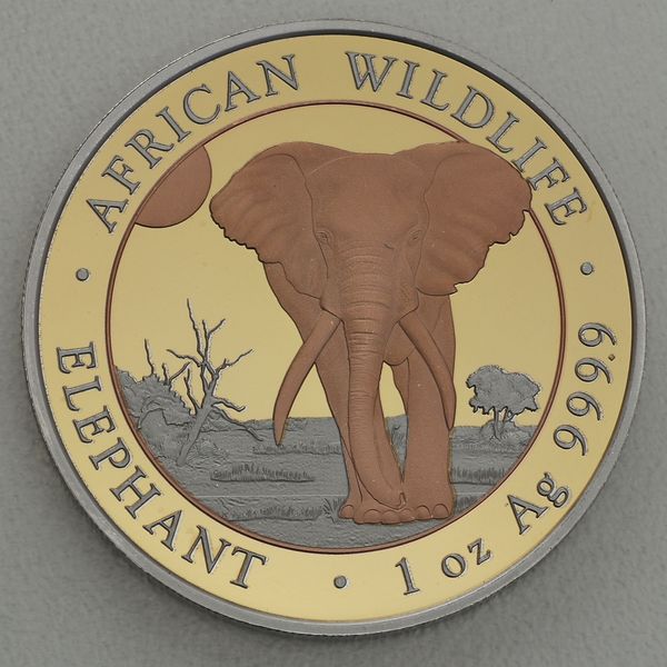Silbermünze Somalia Elefant African Wildlife 2018 mit rose-gold Veredelung