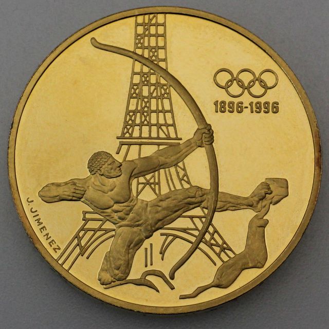 Goldmünze 500 Francs Frankreich 1994 - 100jähriges Jubiläum Olympiade